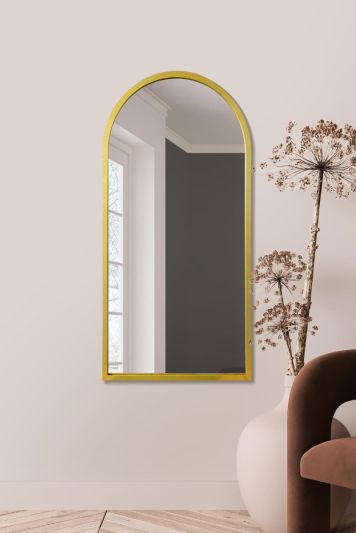 The Arcus - Gold Metal Framed Arched Wall Mirror 47" X 23.5" (120CM X 60CM)