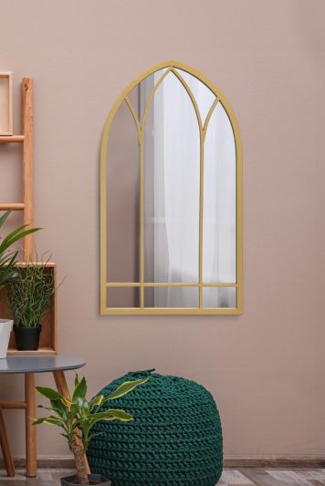 The Arcus - Gold Metal Framed Arched Wall Mirror 32" X 19" (83CM X 48CM)