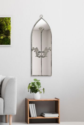 The Arcus - Concrete Colour Metal Framed Arched Wall Mirror 24"x 8" (60 X 20CM)