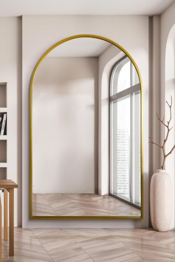 The Arcus - Gold Framed Arched Leaner/Wall Mirror 75" X 47" (190CM X 120CM)